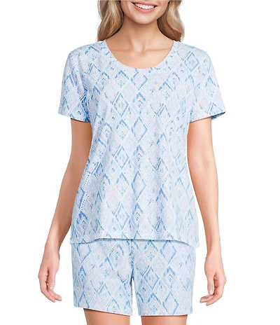 Sleep Sense Multi Ikat Print Short Sleeve Scoop Neck Coordinating Sleep Top
