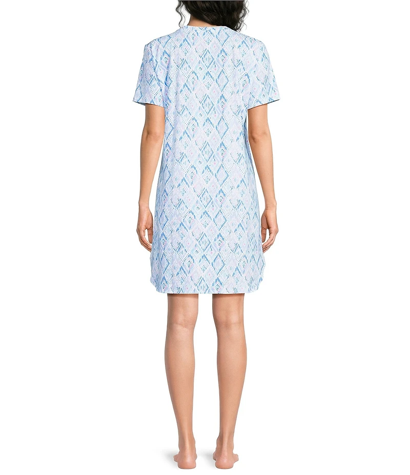 Sleep Sense Multi Ikat Short Sleeve Crew Neck Chest Pocket Knit Nightgown