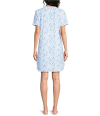 Sleep Sense Multi Ikat Short Sleeve Crew Neck Chest Pocket Knit Nightgown