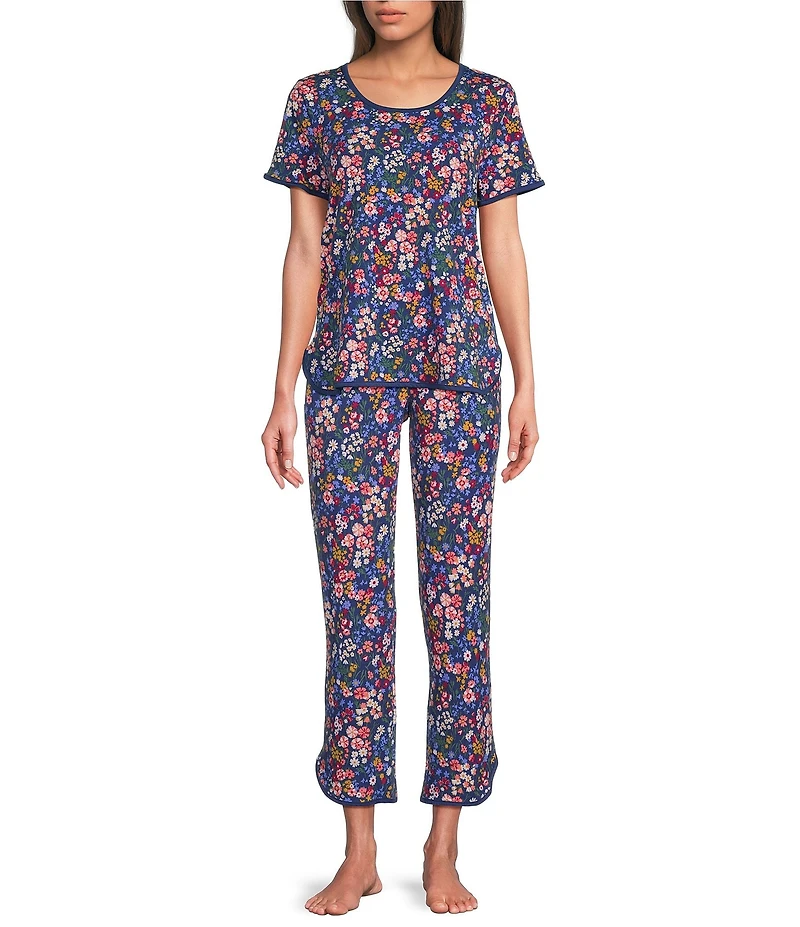 Sleep Sense Navy Garden Print Coordinating Knit Sleep Crop Pants