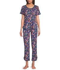 Sleep Sense Navy Garden Print Coordinating Knit Sleep Crop Pants