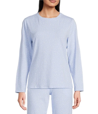 Sleep Sense Petite Size Falling Snow Print Knit Long Sleeve Crew Neck Coordinating Holiday Sleep Top