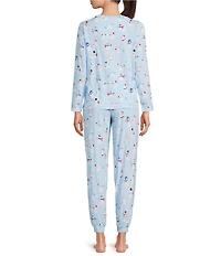 Sleep Sense Petite Size Long Sleeve Crew Neck Knit Snowman Pals Print Holiday Pajama Set