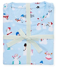 Sleep Sense Petite Size Long Sleeve Crew Neck Knit Snowman Pals Print Holiday Pajama Set