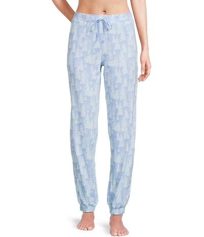 Sleep Sense Petite Size Snowy Trees Print Knit Drawstring Tie Coordinating Holiday Sleep Joggers