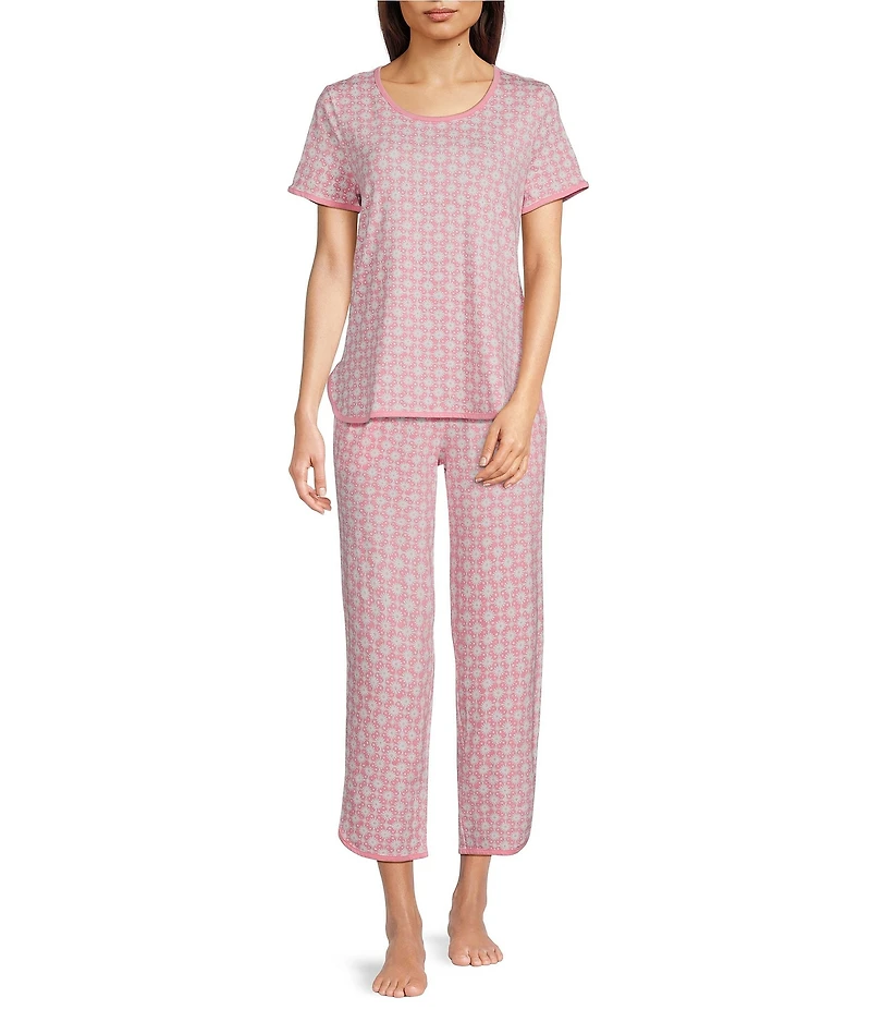 Sleep Sense Pink Geo Print Coordinating Knit Sleep Crop Pants
