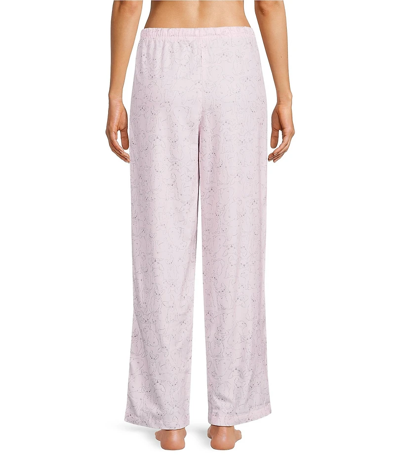 Sleep Sense Pink Pugs Print Flannel Drawstring Tie Coordinating Holiday Sleep Pants