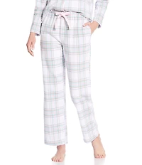Sleep Sense Plaid Print Flannel Drawstring Tie Coordinating Sleep Pants