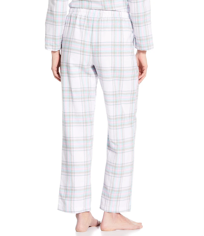 Sleep Sense Plaid Print Flannel Drawstring Tie Coordinating Sleep Pants