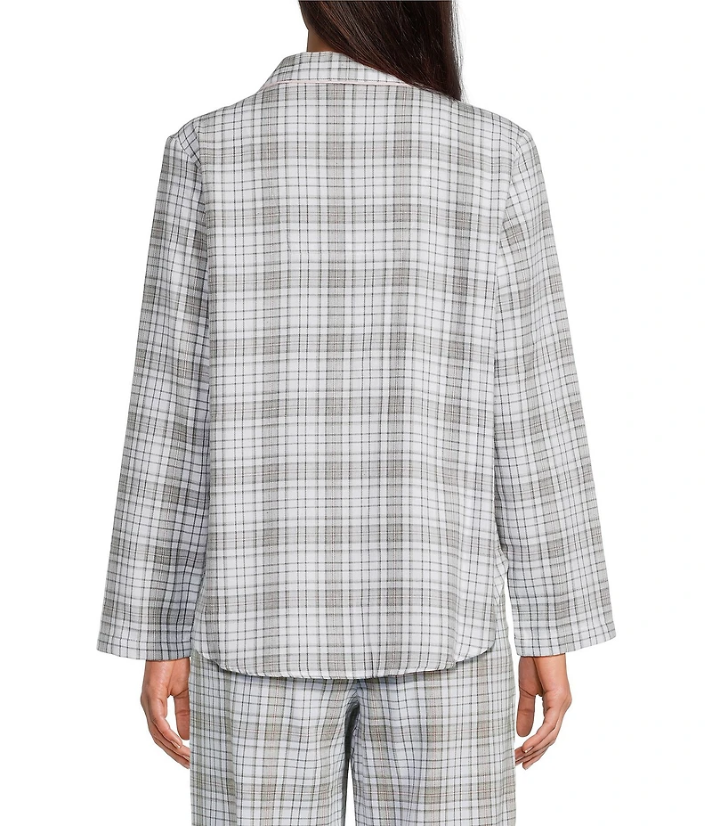 Sleep Sense Plaid Print Portuguese Flannel Yarn Dye Long Sleeve Notch Collar Button-Front Coordinating Sleep Top