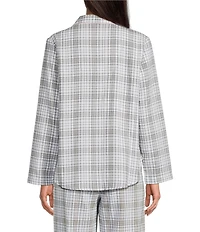 Sleep Sense Plaid Print Portuguese Flannel Yarn Dye Long Sleeve Notch Collar Button-Front Coordinating Sleep Top
