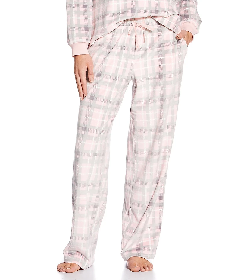 Sleep Sense Plaid Print Velour Drawstring Elastic Waist Coordinating Holiday Sleep Pants