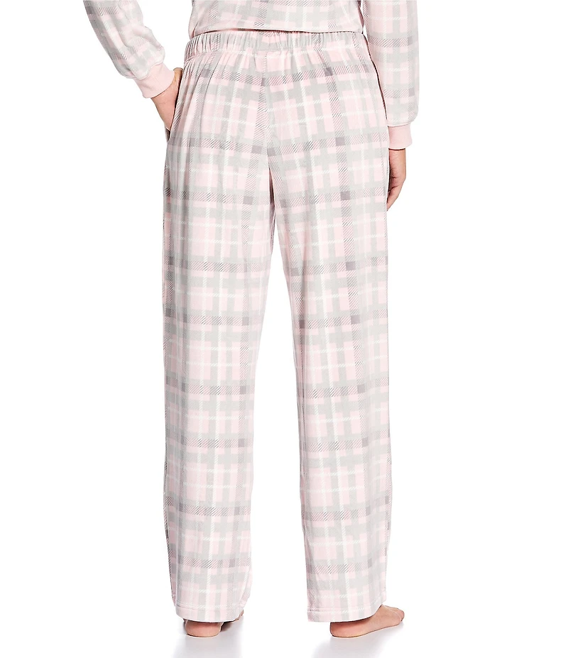 Sleep Sense Plaid Print Velour Drawstring Elastic Waist Coordinating Holiday Sleep Pants