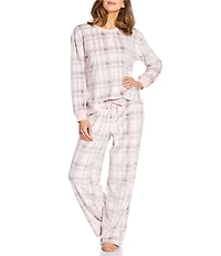 Sleep Sense Plaid Print Velour Drawstring Elastic Waist Coordinating Holiday Sleep Pants