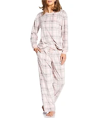 Sleep Sense Plaid Print Velour Drawstring Elastic Waist Coordinating Holiday Sleep Pants