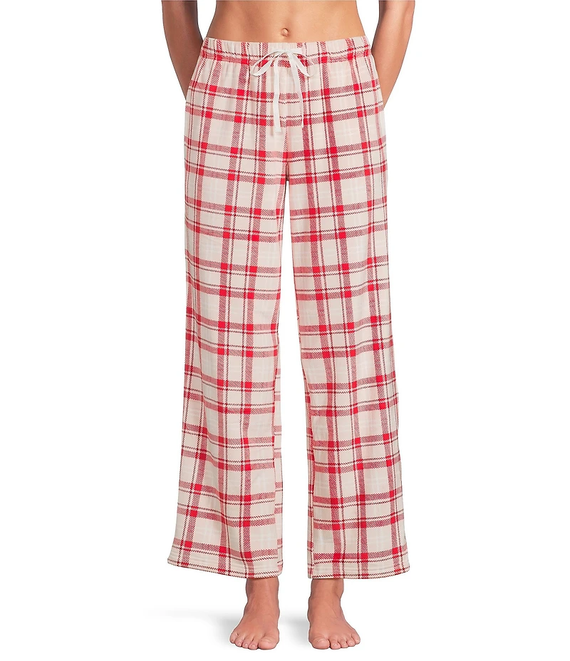Sleep Sense Plaid Print Velour Drawstring Tie Coordinating Holiday Sleep Pants