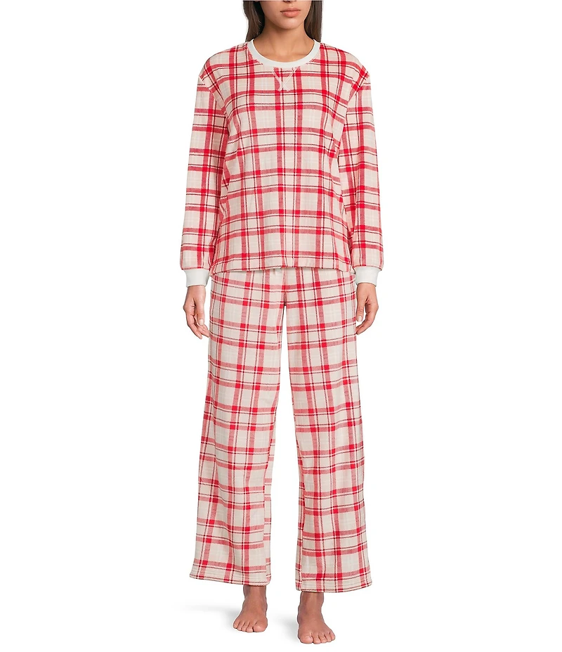 Sleep Sense Plaid Print Velour Drawstring Tie Coordinating Holiday Sleep Pants