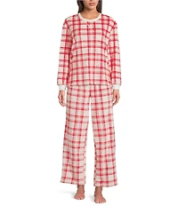 Sleep Sense Plaid Print Velour Drawstring Tie Coordinating Holiday Sleep Pants