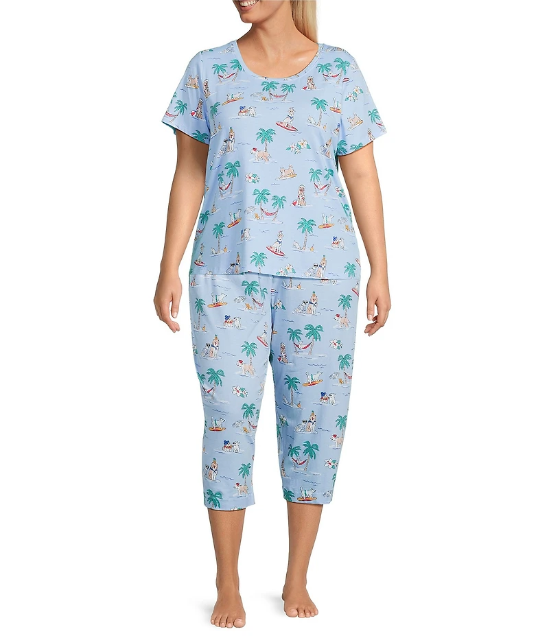 Sleep Sense Plus Size Beach Dog Print Short Sleeve Scoop Neck Coordinating Sleep Top