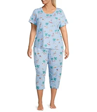 Sleep Sense Plus Size Beach Dog Print Short Sleeve Scoop Neck Coordinating Sleep Top