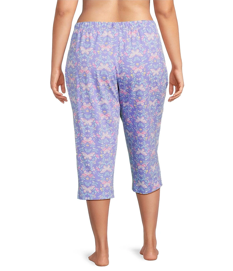 Sleep Sense Plus Size Butterfly Floral Print Knit Drawstring Tie Coordinating Sleep Pants
