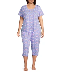 Sleep Sense Plus Size Butterfly Floral Print Knit Drawstring Tie Coordinating Sleep Pants