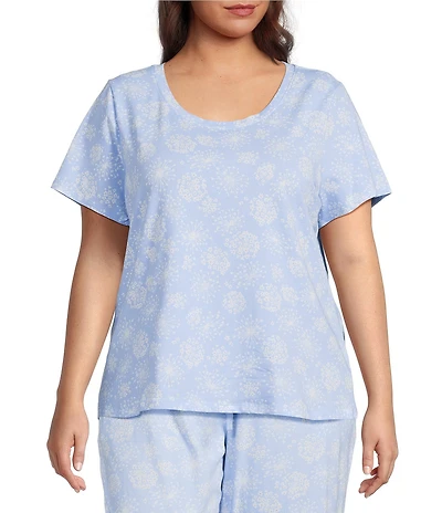 Sleep Sense Plus Size Dandelion Breeze Print Short Sleeve Scoop Neck Coordinating Knit Sleep Top