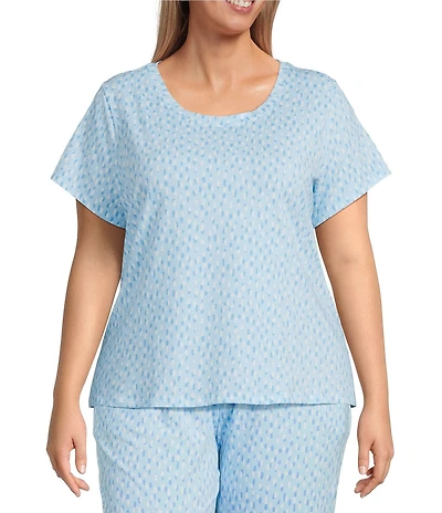 Sleep Sense Plus Size Drop Print Short Sleeve Scoop Neck Knit Coordinating Sleep Top