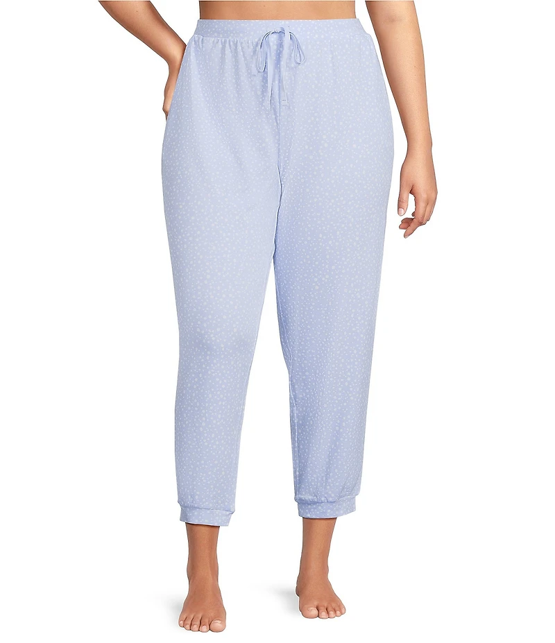 Sleep Sense Plus Size Falling Snow Print Knit Drawstring Tie Coordinating Holiday Sleep Joggers