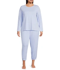 Sleep Sense Plus Size Falling Snow Print Knit Drawstring Tie Coordinating Holiday Sleep Joggers