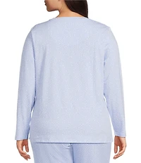 Sleep Sense Plus Size Falling Snow Print Knit Long Sleeve Crew Neck Coordinating Holiday Sleep Top
