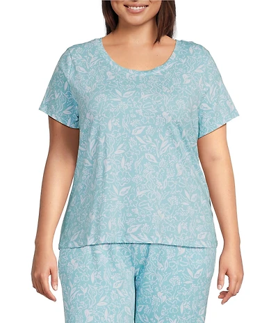 Sleep Sense Plus Size Floral Print Short Sleeve Crew Neck Coordinating Sleep Top