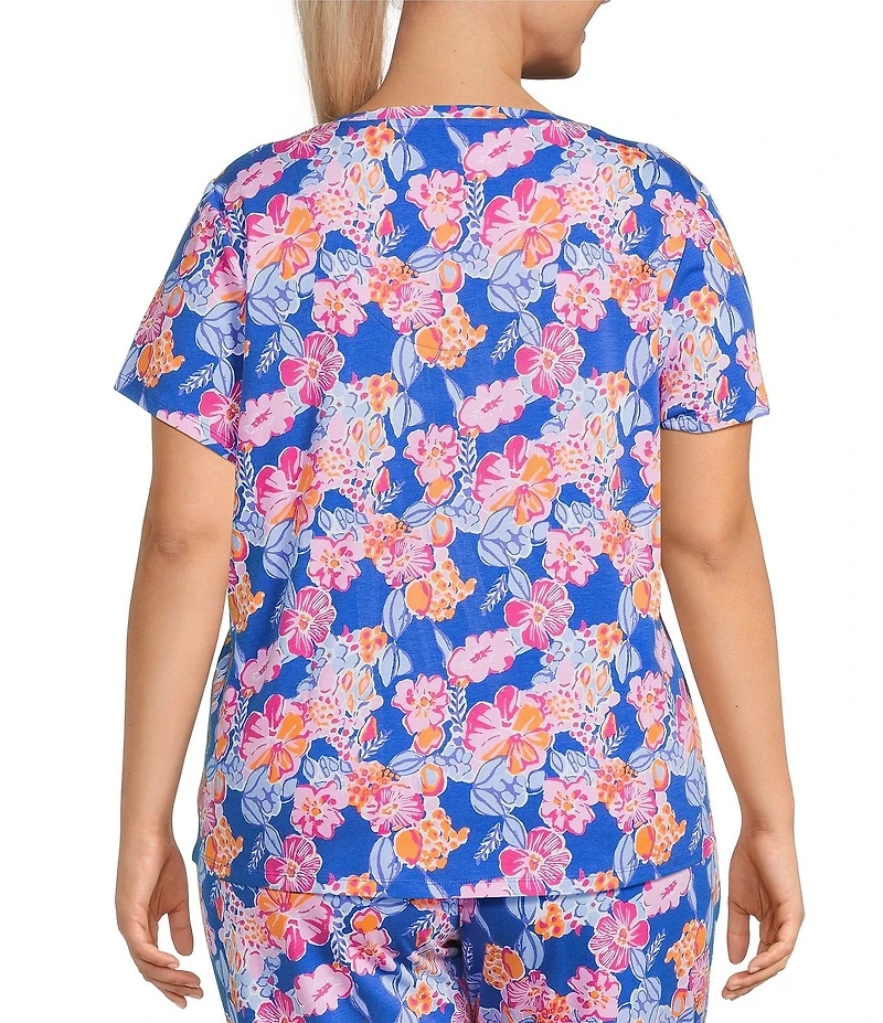Sleep Sense Plus Size Happy Floral Print Short Sleeve Scoop Neck Coordinating Sleep Top