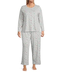 Sleep Sense Plus Size Holiday Lights Print Knit Drawstring Coordinating Sleep Pants