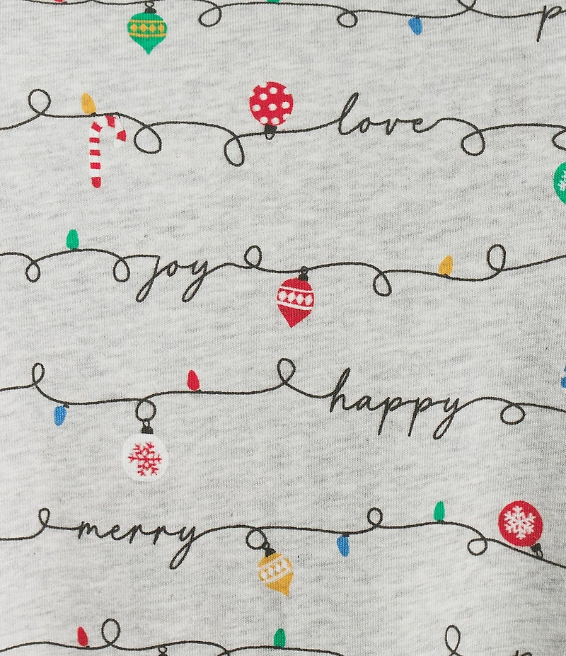 Sleep Sense Plus Size Holiday Lights Print Knit Long Sleeve Crew Neck Coordinating Sleep Top