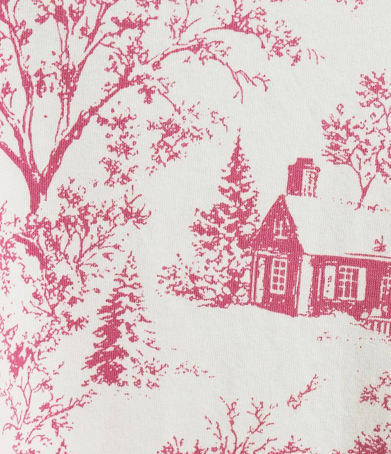 Sleep Sense Plus Size Holiday Winter Toile Print Knit Long Sleeve Crew Neck Coordinating Sleep Top