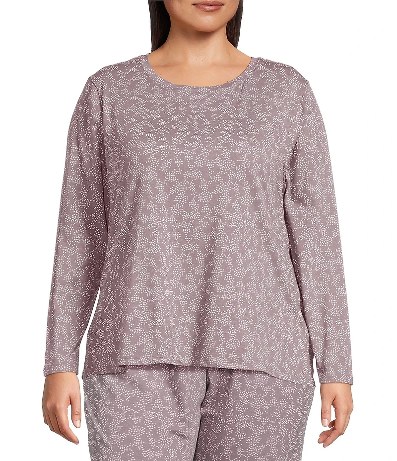 Sleep Sense Plus Size Jersey Knit Abstract Dot Long Sleeve Scoop Neck Coordinating Sleep Top