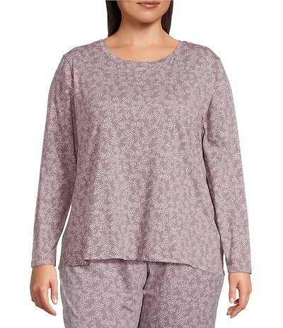 Sleep Sense Plus Size Jersey Knit Abstract Dot Long Sleeve Scoop Neck Coordinating Sleep Top