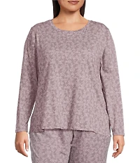 Sleep Sense Plus Size Jersey Knit Abstract Dot Long Sleeve Scoop Neck Coordinating Sleep Top