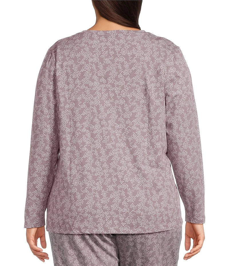 Sleep Sense Plus Size Jersey Knit Abstract Dot Long Sleeve Scoop Neck Coordinating Sleep Top