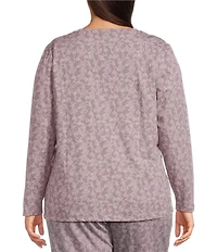 Sleep Sense Plus Size Jersey Knit Abstract Dot Long Sleeve Scoop Neck Coordinating Sleep Top