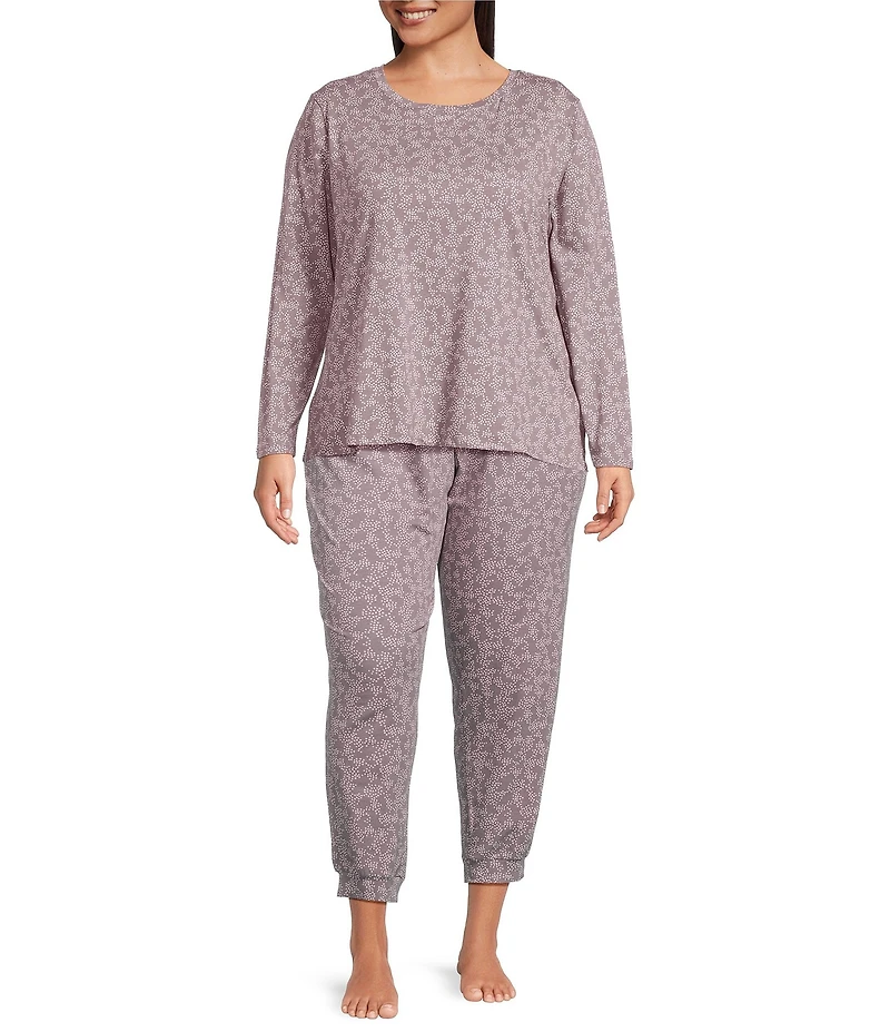 Sleep Sense Plus Size Jersey Knit Abstract Dot Long Sleeve Scoop Neck Coordinating Sleep Top