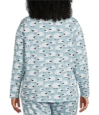 Sleep Sense Plus Size Jersey Knit Blue Sheep Print Long Sleeve Scoop Neck Coordinating Sleep Top