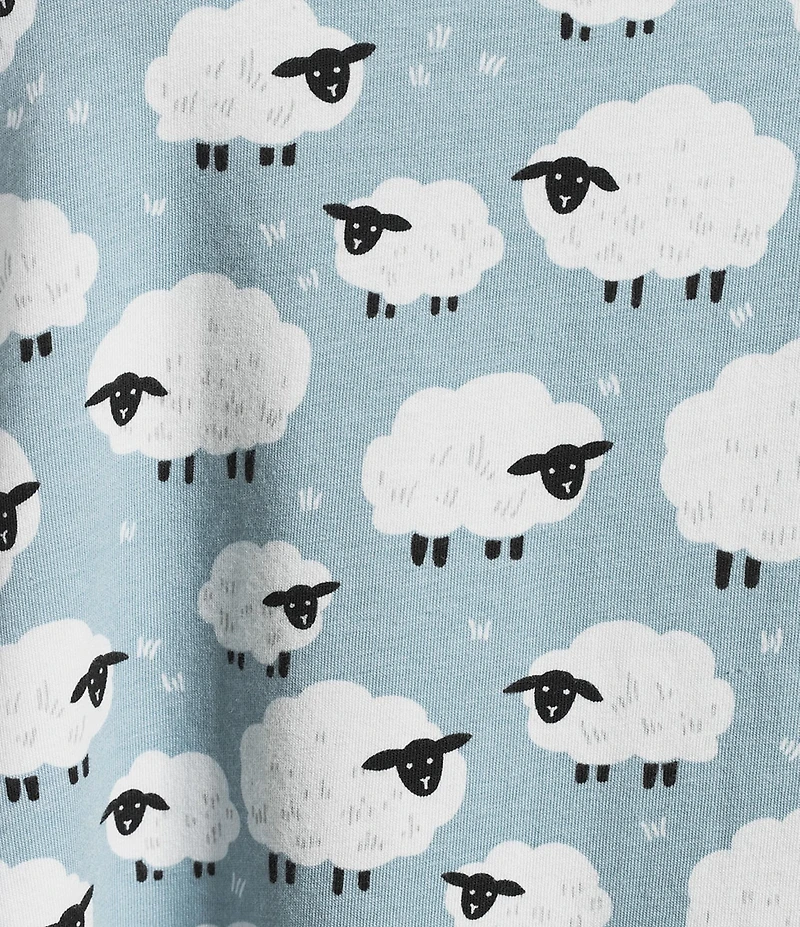 Sleep Sense Plus Size Jersey Knit Blue Sheep Print Long Sleeve Scoop Neck Coordinating Sleep Top