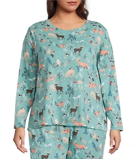 Sleep Sense Plus Size Jersey Knit Fall Woods Long Sleeve Scoop Neck Coordinating Sleep Top