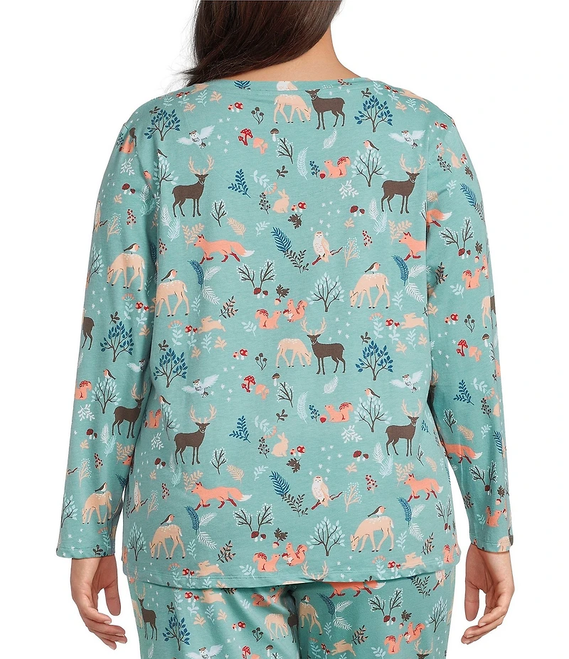 Sleep Sense Plus Size Jersey Knit Fall Woods Long Sleeve Scoop Neck Coordinating Sleep Top