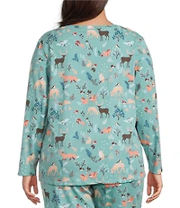 Sleep Sense Plus Size Jersey Knit Fall Woods Long Sleeve Scoop Neck Coordinating Sleep Top