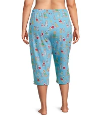 Sleep Sense Plus Size Knit Beach Dogs Print Drawstring Tie Coordinating Sleep Capri Pants