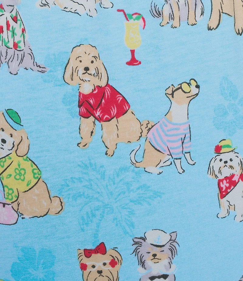 Sleep Sense Plus Size Knit Beach Dogs Print Drawstring Tie Coordinating Sleep Capri Pants