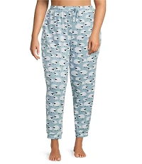 Sleep Sense Plus Size Knit Blue Sheep Print Drawstring Tie Coordinating Sleep Joggers